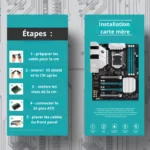 Schéma illustrant les étapes d'installation d'une carte mère dans un boîtier PC
