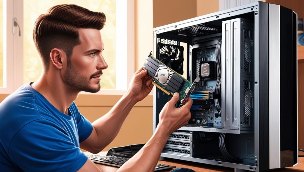 Illustration du guide Art of PC expliquant comment installer une carte graphique avec des étapes et conseils pratiques