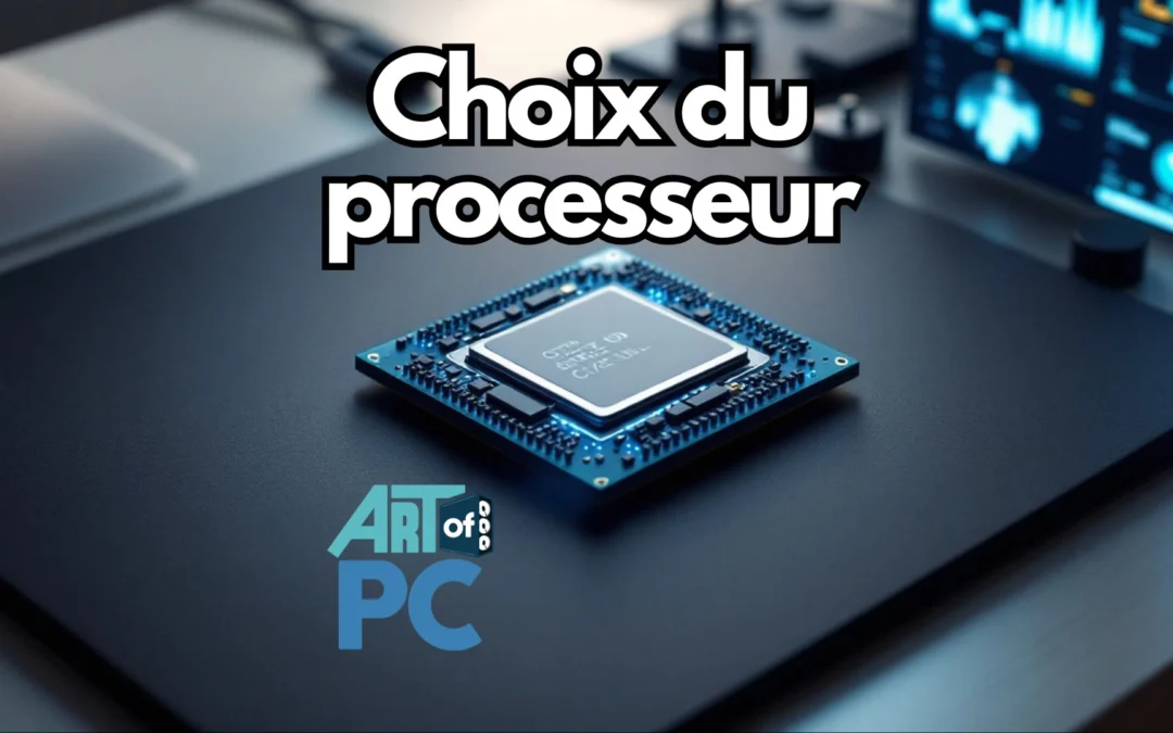 Processeur moderne avec ses broches et circuits intégrés, illustrant l'importance du choix du CPU pour les performances d'un PC.