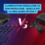 Comparaison entre une alimentation modulaire et une alimentation non modulaire pour PC, mettant en avant leurs différences en termes de câblage et d'organisation.