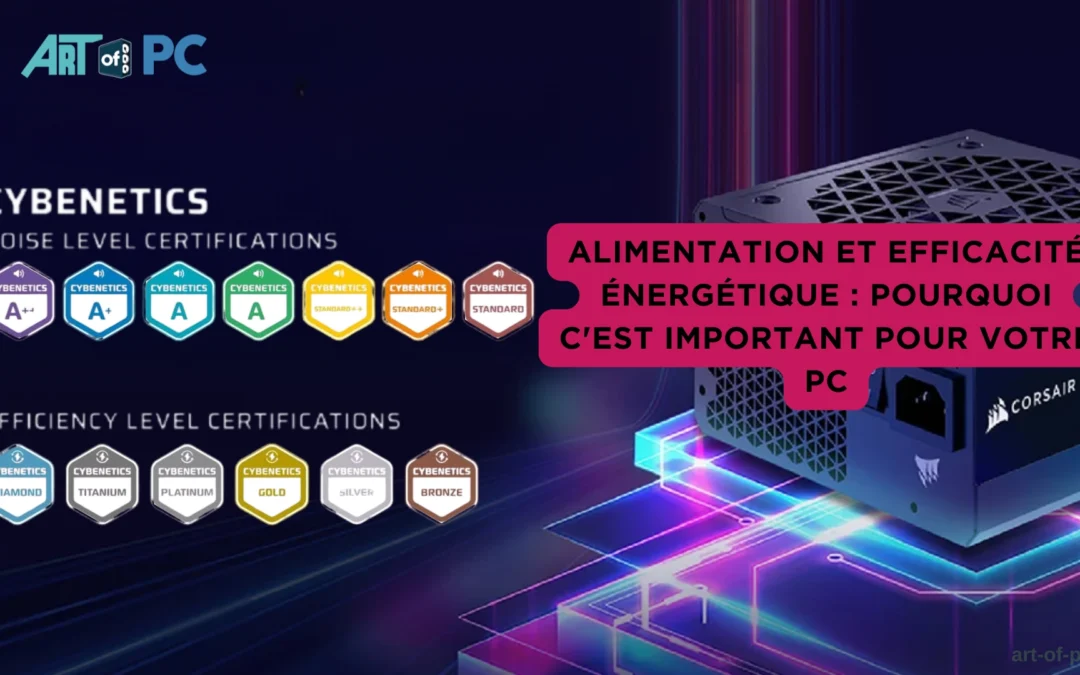 Certifications Cybenetics pour les alimentations PC, mettant en avant les niveaux de bruit et d'efficacité énergétique.