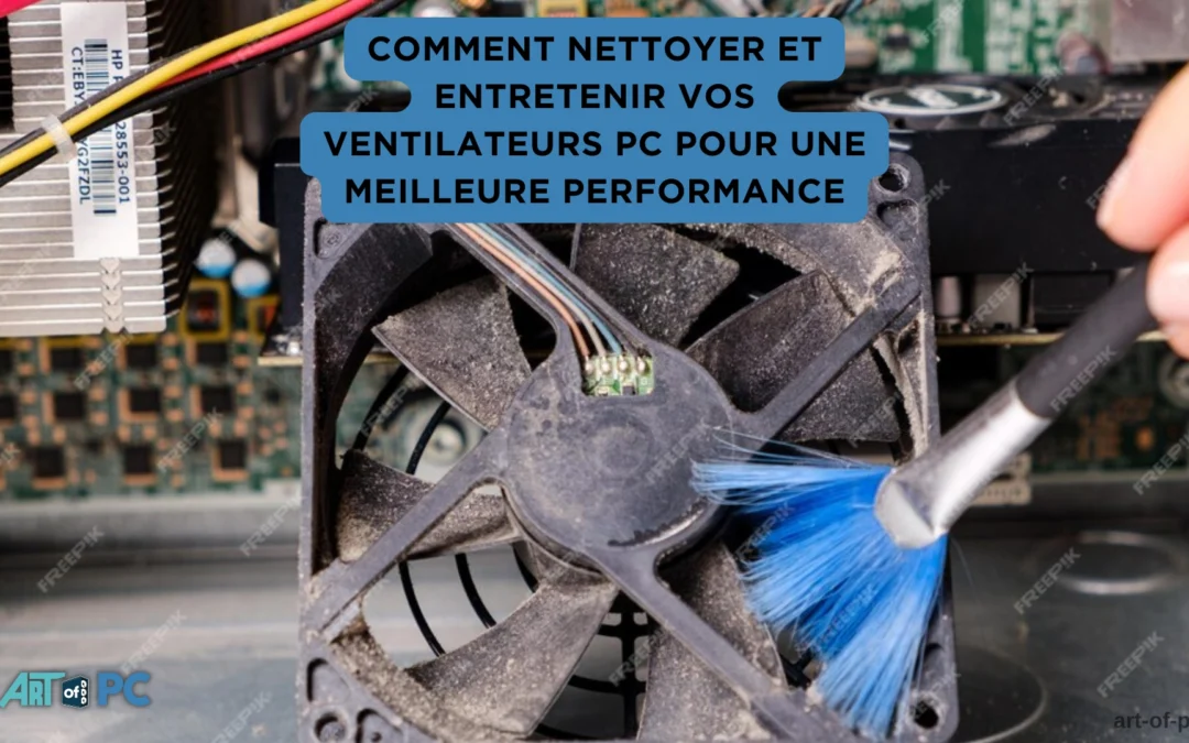 Nettoyage d'un ventilateur d'ordinateur avec un pinceau pour améliorer les performances.