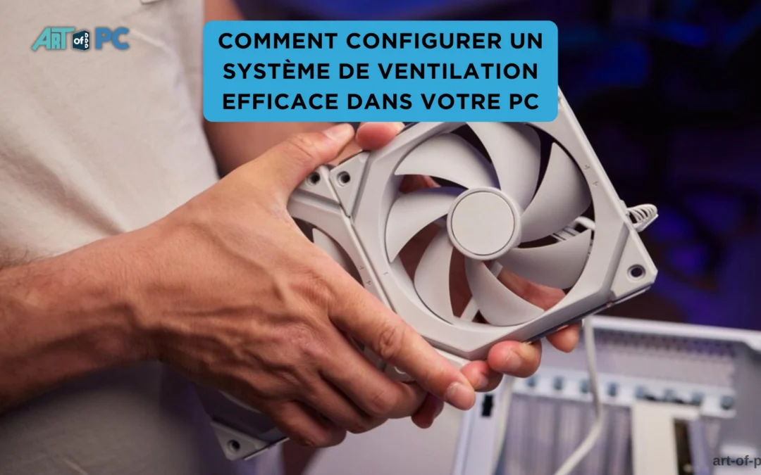 Un ventilateur de PC tenu par une main, illustrant les étapes pour configurer un système de ventilation efficace.
