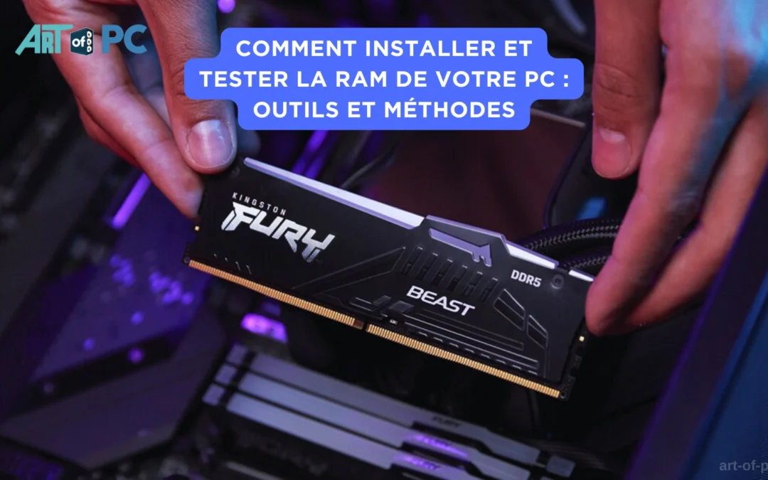 Infographie illustrant les outils et méthodes pour installer et tester la RAM d'un ordinateur