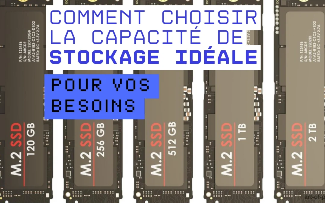 Différents SSD M.2 affichant diverses capacités de stockage avec le texte « Comment choisir la capacité de stockage idéale pour vos besoins ».