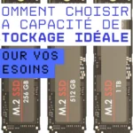 Comment choisir la capacité de stockage idéale pour vos besoins Différents SSD M.2 affichant diverses capacités de stockage avec le texte « Comment choisir la capacité de stockage idéale pour vos besoins ».