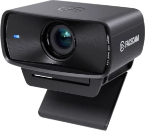 Webcam Elgato Facecam MK.2 noire, objectif central grand angle, support ajustable, destinée au streaming et à la visioconférence en Full HD 1080p.