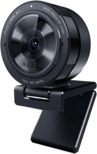 Webcam Razer Kiyo Pro en métal noir, objectif large avec monture ajustable, conçue pour le streaming et la visioconférence en Full HD 60fps, présenté par art of pc.