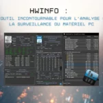 HWINFO : l’outil incontournable pour l’analyse et la surveillance du matériel PC Interface du logiciel HWiNFO affichant l’analyse et la surveillance en temps réel des composants d’un PC, avec résumé du processeur, de la mémoire, du GPU et des capteurs sur fond numérique